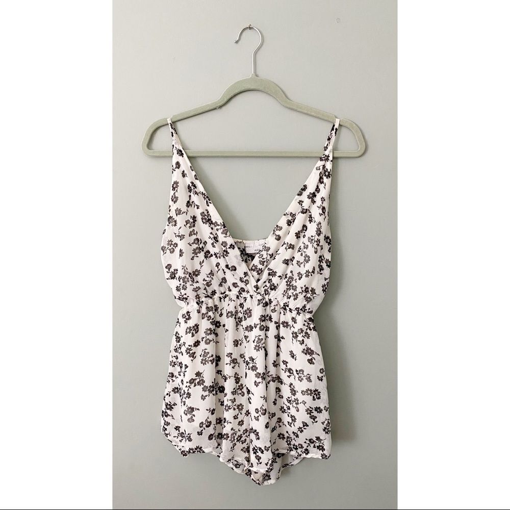 AUDREY 3+1 White & Black Floral Surplice Romper